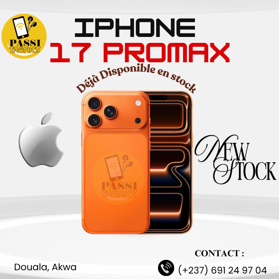 PassiTronics's tweet photo. 🚨✨NOUVEAUTÉ EN STOCK✨🚨

La gamme des iPhone 17 est enfin disponible📱🔥
100% neufs &amp; scellés avec garantie✅

🎯 Qualité premium💯
👉 Découvrez notre grille de prix exclusive et choisissez le modèle qui vous correspond🤩

📍 Douala Akwa, près de MTN Commercial
📞 691 24 97 04 https://t.co/oOS7dCA2eG
