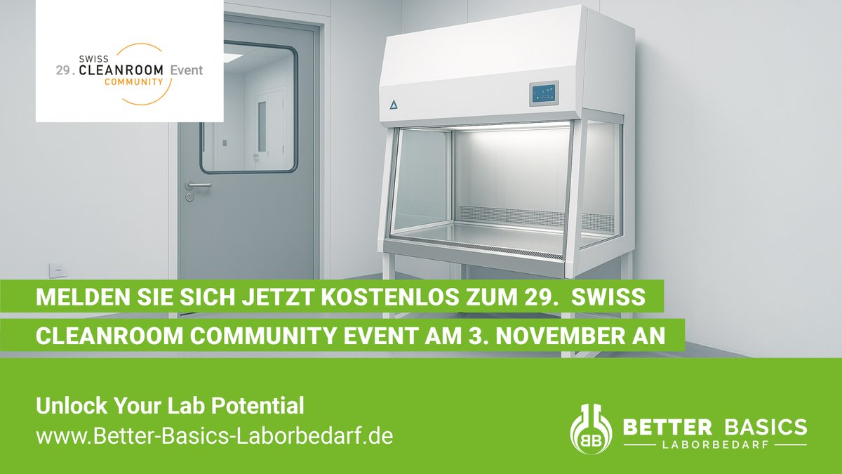better_basics's tweet image. Wir sind dabei beim 29. Swiss Cleanroom Community Event!
Am 3. November 2025 trifft sich die Reinraum- und GMP-Branche im Haus der Wirtschaft in Pratteln. 
📍 Wann? Montag, 03. November 2025, ab 15:30 Uhr
 📍 Wo? Haus der Wirtschaft, Pratteln
👉 Sehen wir uns dort?
#SmartRack