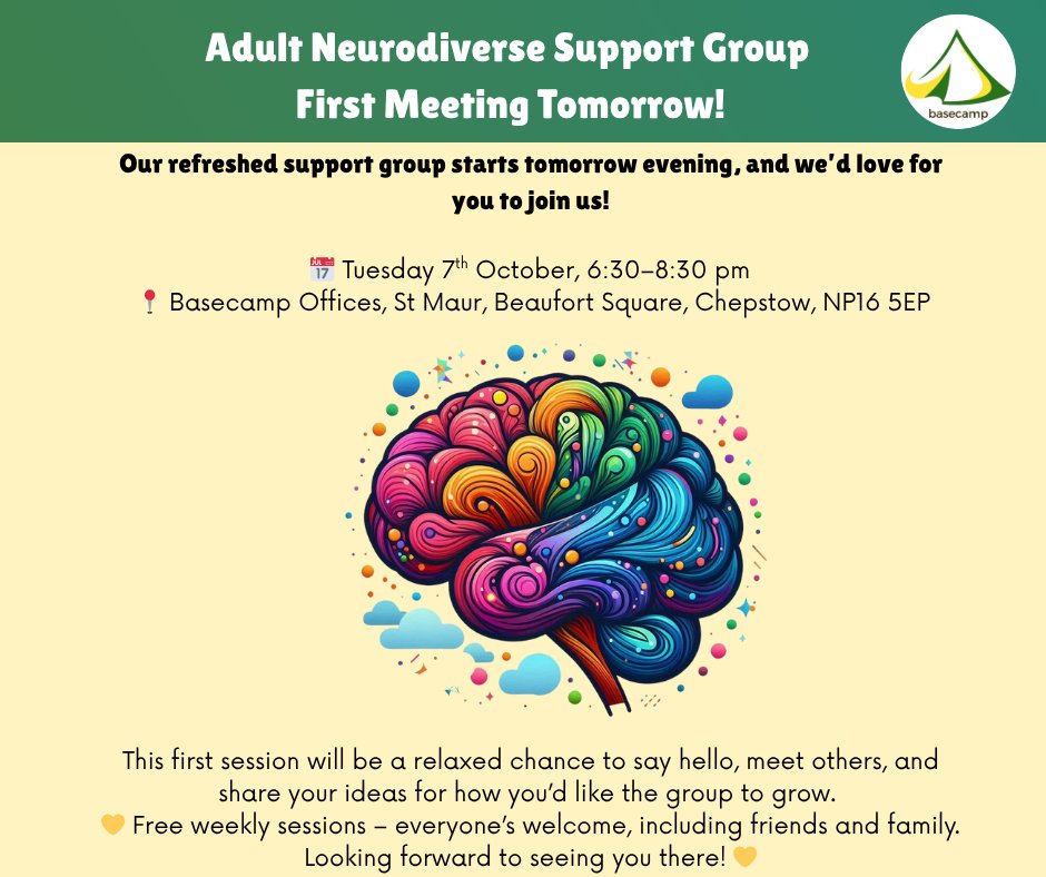 Excited for our first Adult Neurodiverse Support Group session tomorrow!
It’ll be a relaxed evening to say hello and chat about how we’d like the group to grow
#NeurodiverseCommunity #SupportAndWellbeing #ChepstowEvents