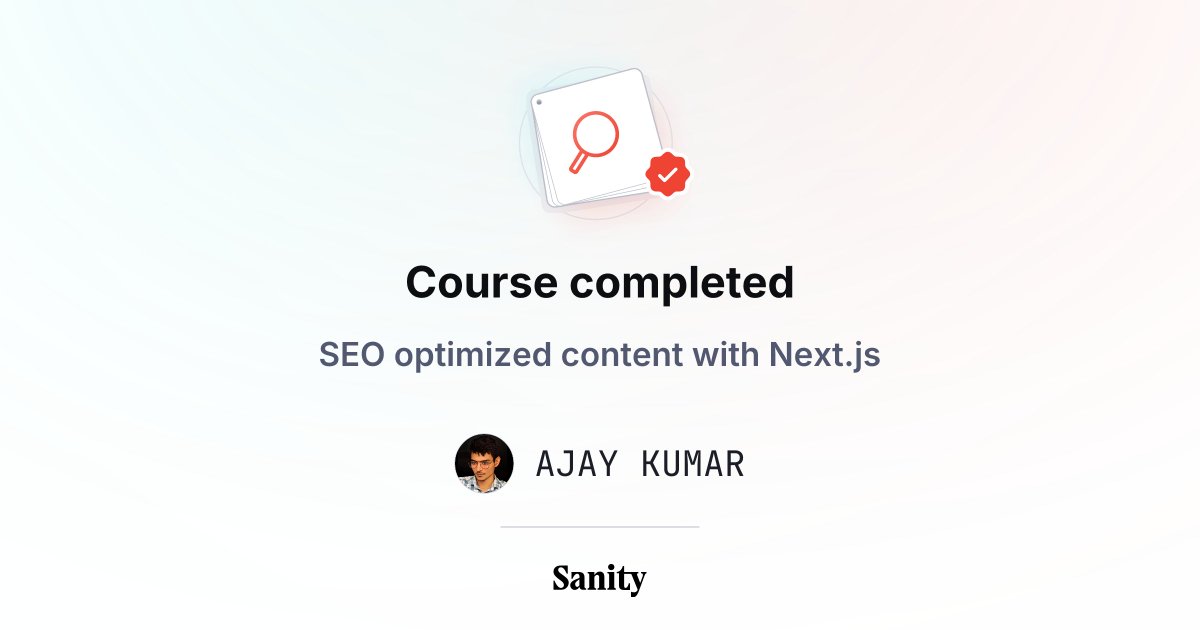 ajay_develops's tweet photo. Just completed the SEO Optimization course from Sanity! Learned how to improve site structure and boost search engine rankings. Proud to advance my digital marketing skills!
Certificate: https://t.co/VpAUzIVjL2
#SEO #RemoteWork #FreelanceLife #DigitalMarketing #WebDevelopment https://t.co/leRF7o3Q28