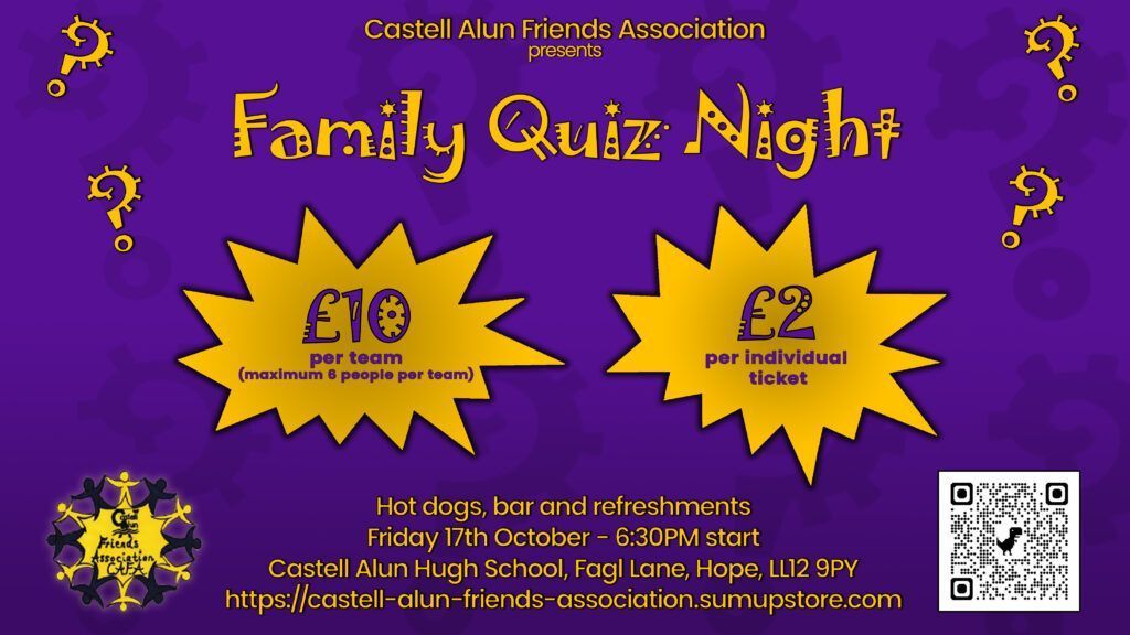 CastellAlun's tweet image. EVENT: CAFA Family Quiz Night (17/10/25) buff.ly/EEW5ZxO