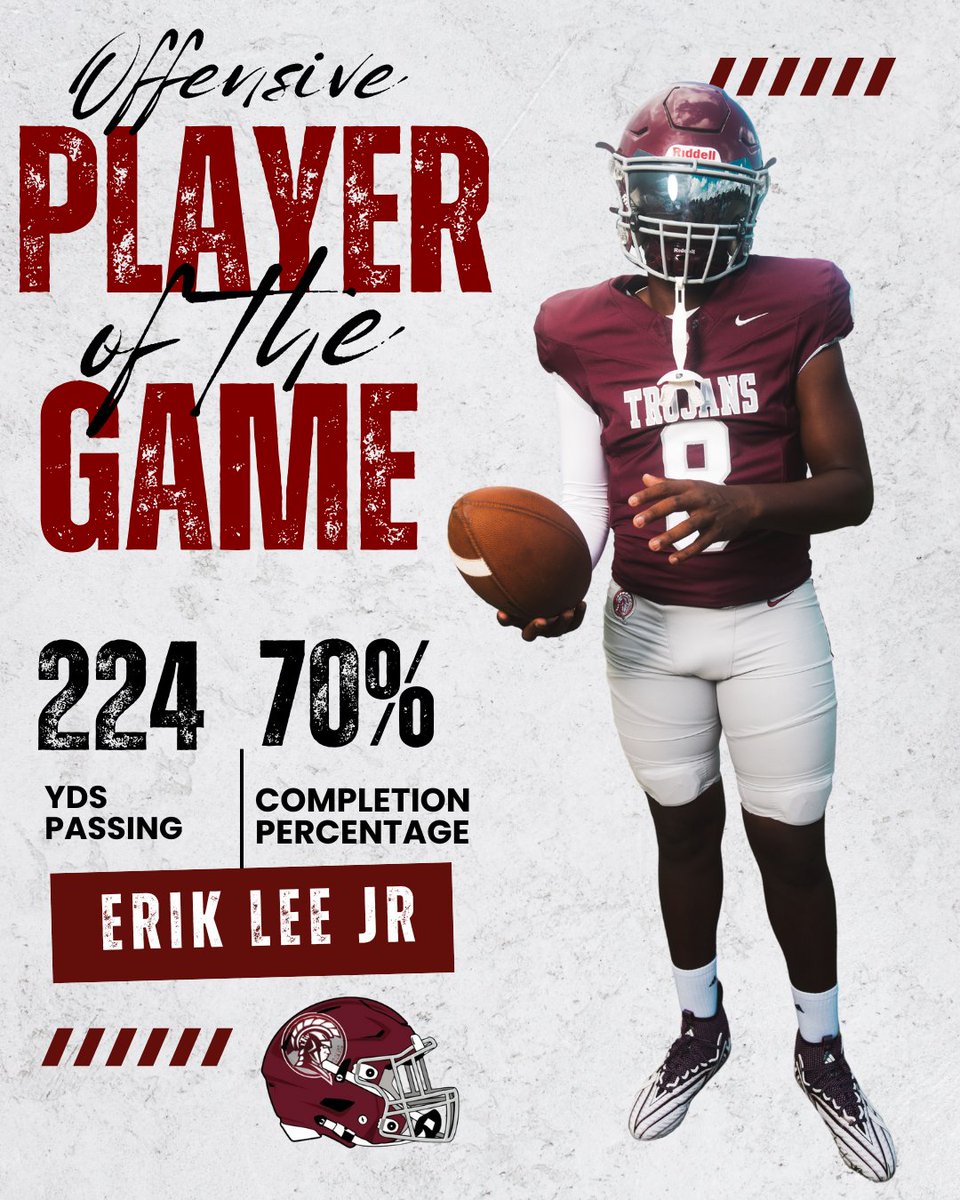 Huge Game by our QB1! He took what the defense gave us and efficiently distributed the ball for 224 yards at a 70% completion rate! #GoTrojans! ⚔️