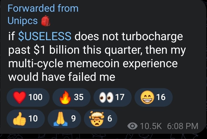 Bonk Guy가 $USELESS의 10억 달러 도달을 언급한 스크린샷