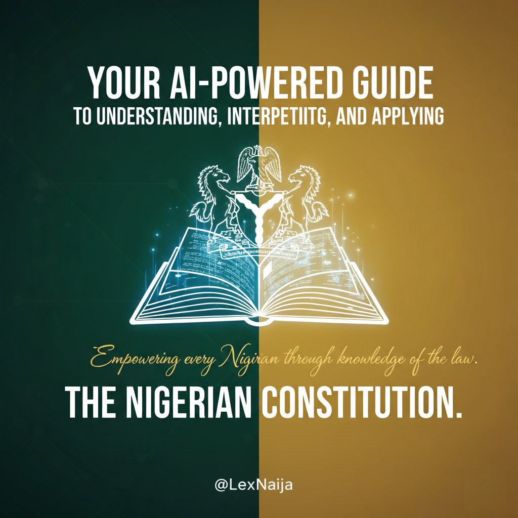 CodexKenth's tweet image. Meet LexNaija bit.ly/48i7S9V — your AI-powered legal companion!
Learn, explore, and understand the Nigerian Constitution like never before. 
Simple explanations. Deep insights. By Kodexium AI for all Nigerians.
💡 Know your rights. Learn the law.
#LexNaija #LegalTech