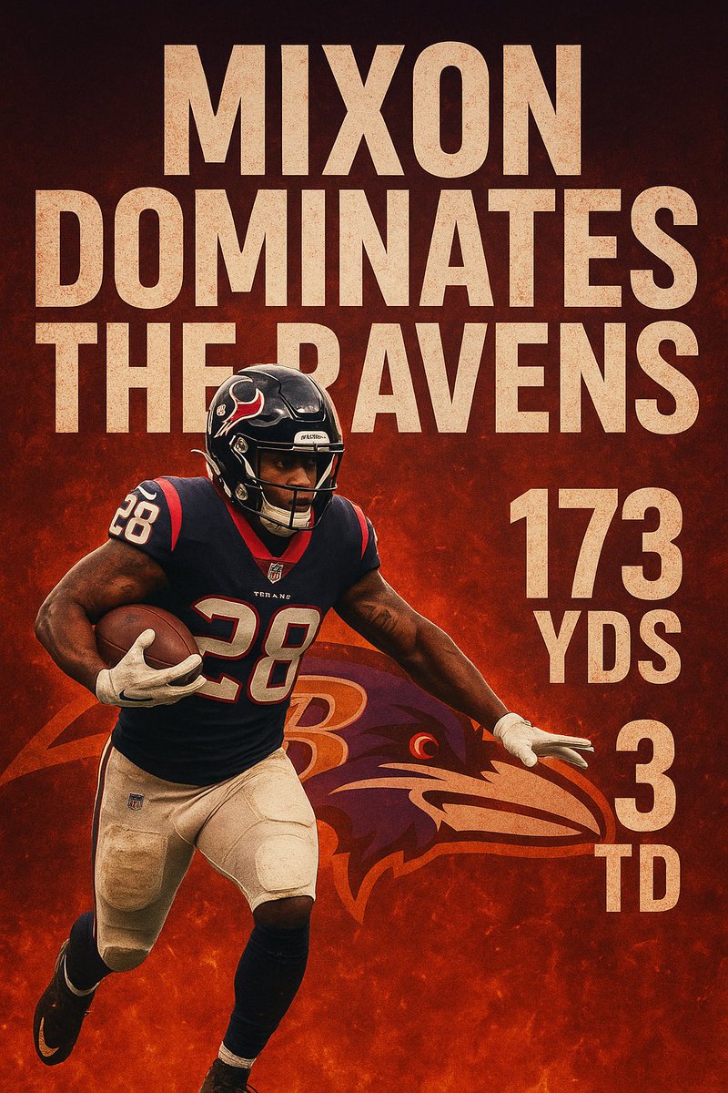 FNSL_Packers's tweet photo. FINAL: Texans 37 - Ravens 29 🔥
Texans stay undefeated! 💪
Mixon goes OFF for 173 yds &amp; 3 TDs, Stroud adds 244 yds &amp; 2 TDs 💣
Lamar fought, but H-Town too strong 😤

#WeAreTexans #HTownTakeover #FNSLWeek3 https://t.co/K7eyaxahpm