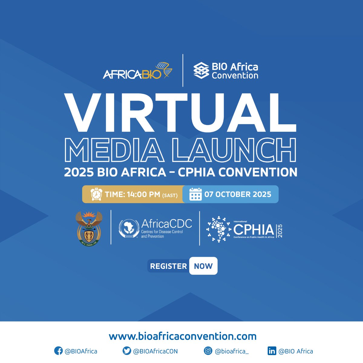 Journalists and editors! Join our media briefing for the 2025 BIO Africa-CPHIA Convention. We'll discuss key themes on building a self-reliant Africa through health innovation.
🗓️ Oct 7 | 2 PM SAST
Register: ow.ly/mlBL50X6HqO
