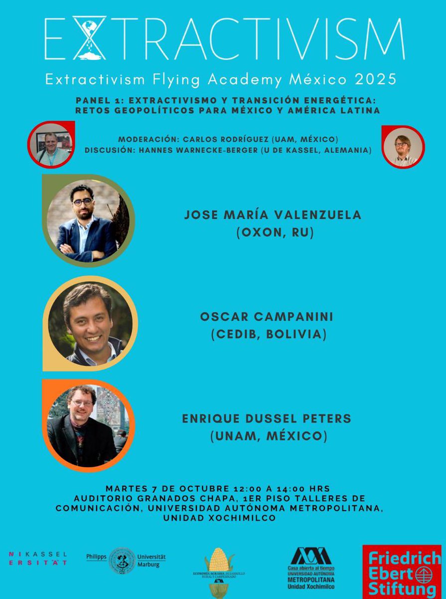 ✨ Lxs invitamos a la conferencia “Extractivism Flying Academy México 2025” 
📅Martes 7 y miércoles 8 de octubre | 9:00 – 18:30 hrs
Contará con especialistas de diversas partes del mundo 🌎
🔗 ¡Lxs esperamos!