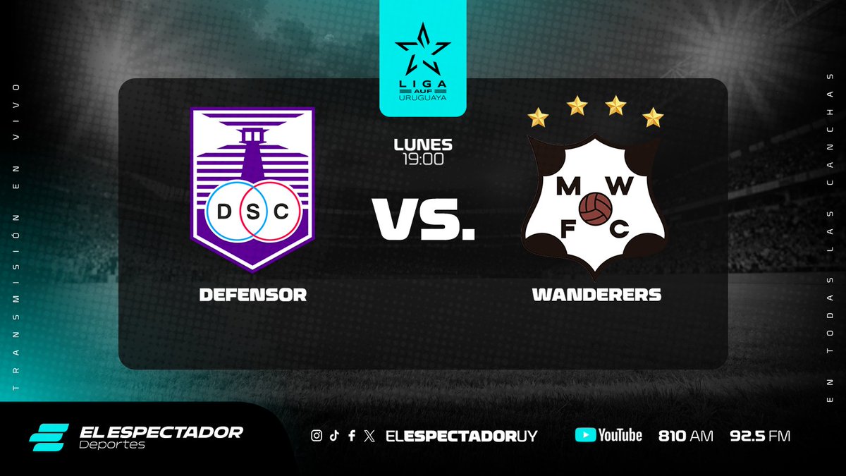 Hoy en 𝐄𝐥 𝐄𝐬𝐩𝐞𝐜𝐭𝐚𝐝𝐨𝐫 𝐃𝐞𝐩𝐨𝐫𝐭𝐞𝐬.

19:00 — Defensor Sporting vs Wanderers

📻 810 AM · 92.5 FM
▶️ youtube.com/watch?v=Mf60PD…