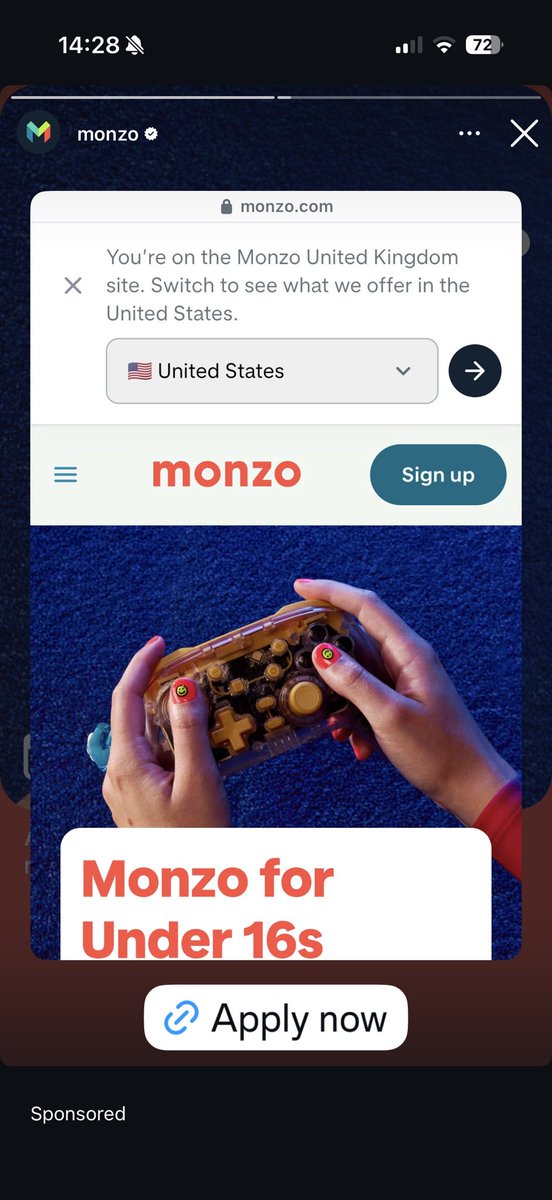Hey <a href="/monzo/">Monzo 🏦</a> weird advert popped up on Instagram just FYI!