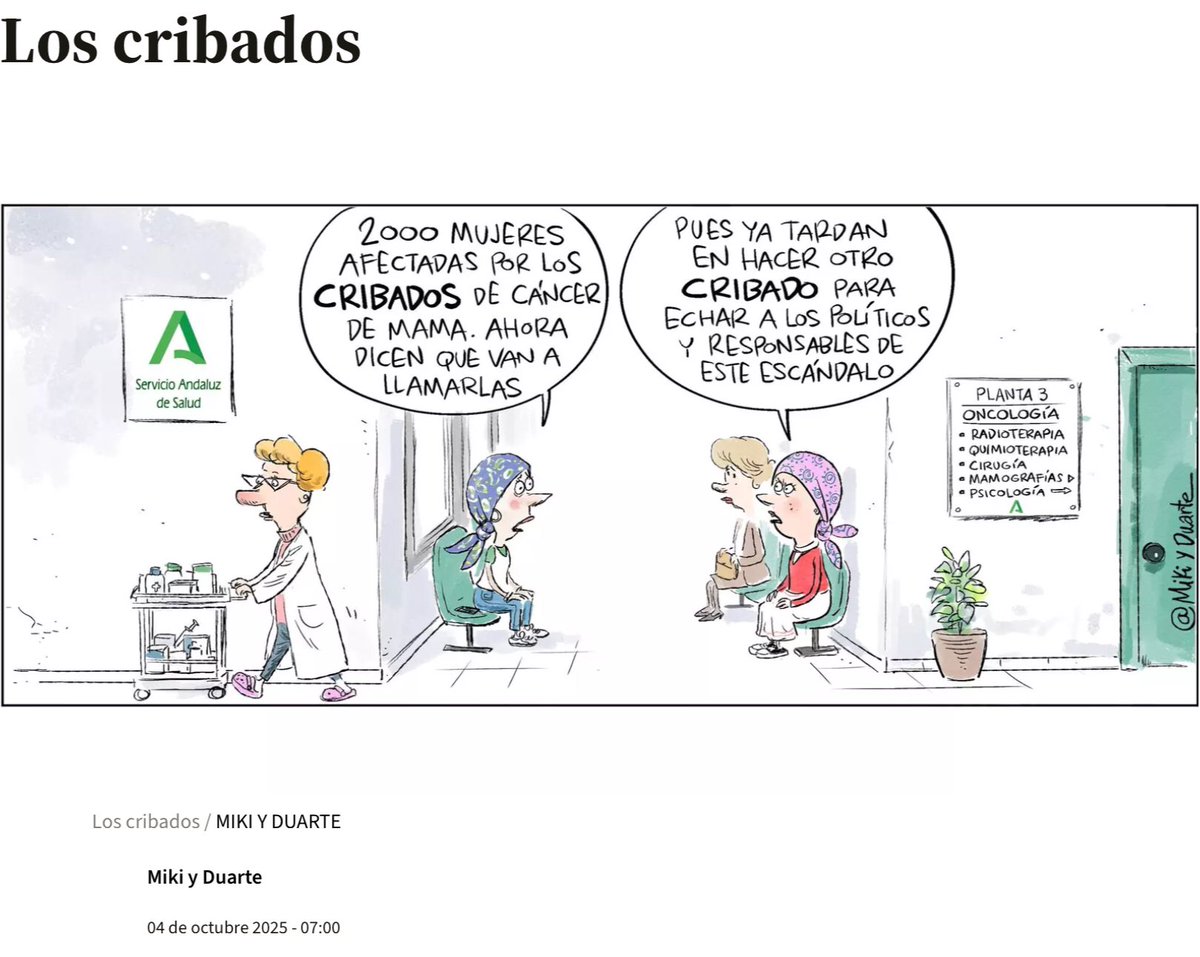 Este enfoque de <a href="/MikiyDuarte/">Miki&Duarte</a> sobre los #cribados, va por el camino de soluciones efectivas.
Primero ayudar a las mujeres afectadas, y simultáneamente denunciar a quienes torpedean la #SanidadPública.🤨