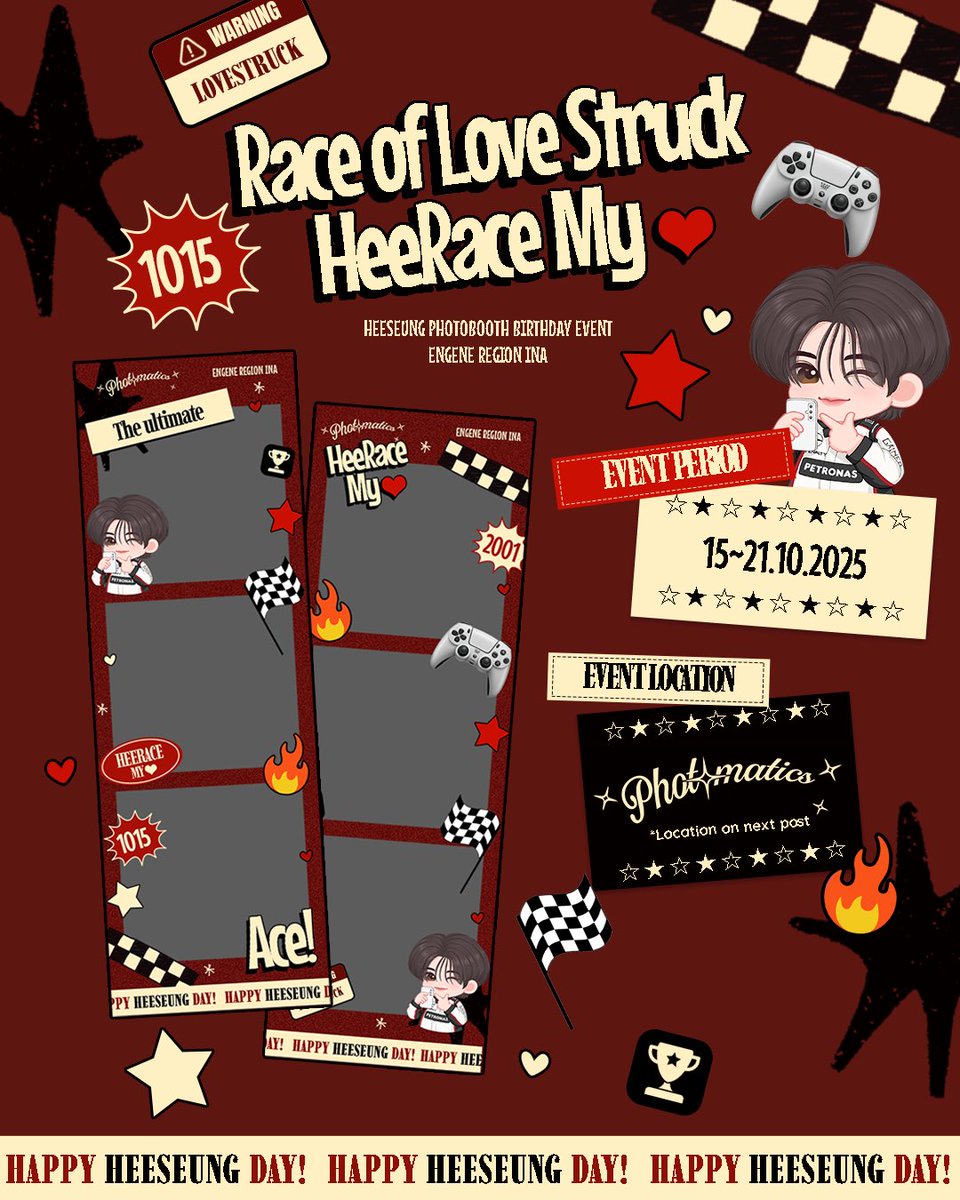 EN_regionINA's tweet photo. ★☆ — Race of Love Struck #HeeRaceMy❤️ ´ˎ˗

☆ Photobooth Event by @EN_regionINA 
★ — Indonesia Only 🇮🇩 

📆 15 - 21 Oktober 2025
★ — available at @photomaticsid 
🔎 details of the location on poster https://t.co/clStZyQ3EC