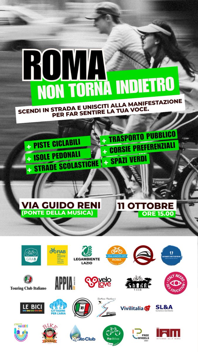 FranFerrante's tweet photo. L’11 ottobre a #Roma per difendere le #ciclabili e il @GRAB_Roma ma soprattutto un’idea di #città, di rigenerazione urbana e di nuova e vera #mobilità !

Roma non torna indietro!! https://t.co/4TZNSR3RFi