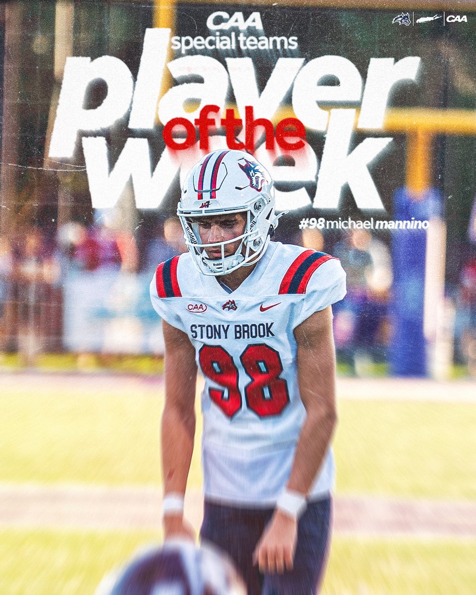 StonyBrookFB's tweet photo. Mannino Magic 🙌

Big congrats to our guy @michaelmannino0 on being named CAA Special Teams Player of the Week!

🌊🐺 x #As1 https://t.co/BvYzrx74Ss