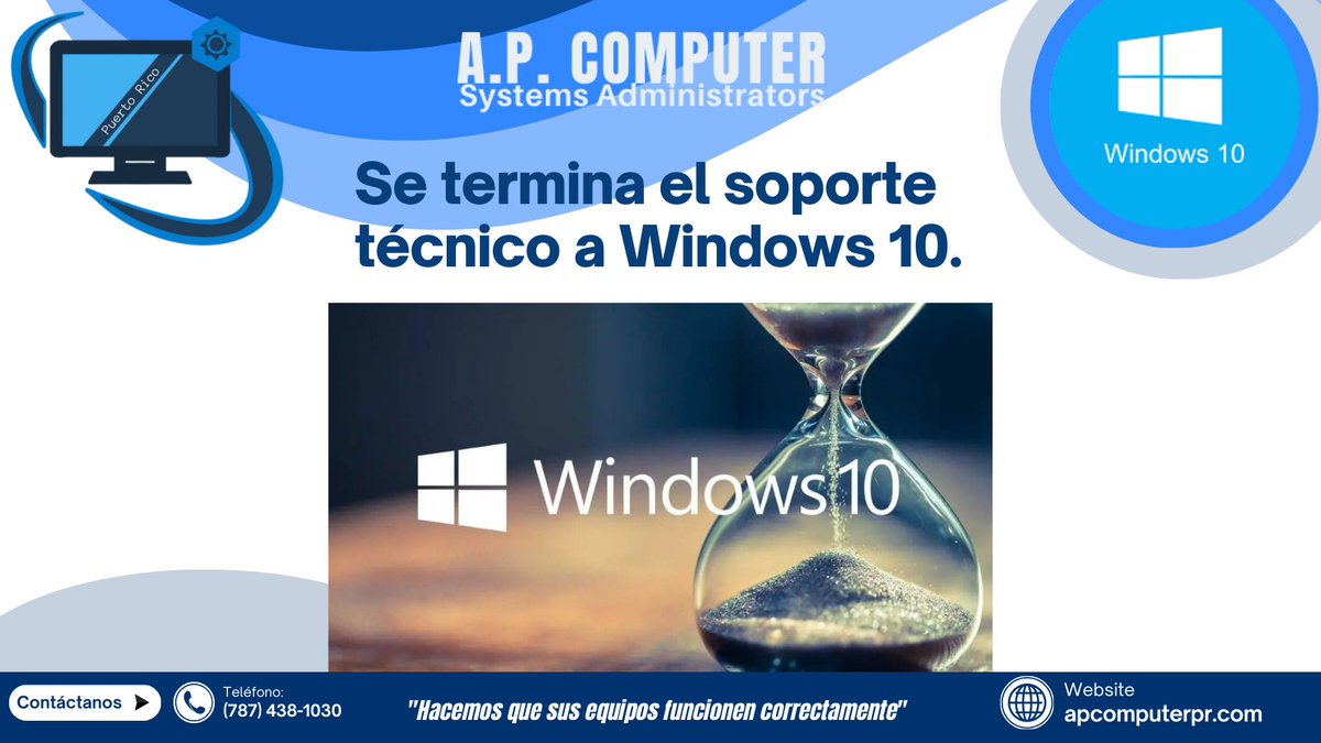 apcomputerpr's tweet image. Termina soporte de windows 10
Las actualizaciones de seguridad para Windows 10 finalizan el 14 de octubre de 2025.
¡Contáctenos hoy mismo para más información al (787) 438-1030 / (787) 455-8631
#reparaciondecomputadoras #reparaciondelaptops #APComputer  #APComputerPR #Dios #God