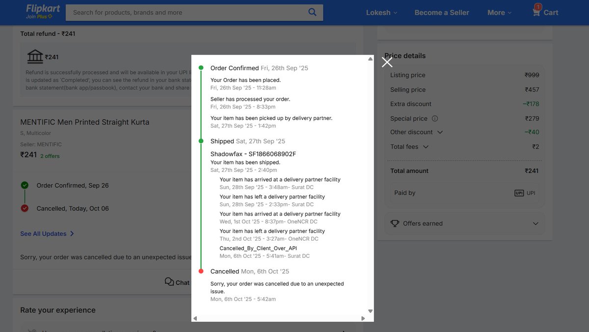 lokesh84's tweet photo. Look how is #Flipkart fooling the customers
Give them discount during #FlipkartBigBillionDays, then delay delivery &amp; later cancel it. Now the same product is available at Rs. 457. No extra discount. I called @flipkartsupport and they say they have no clue what is unexpected error https://t.co/oH2clVVjCJ