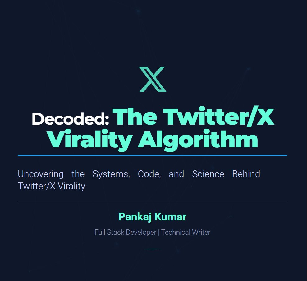 just dropped my first book!

Went deep into twitter's open source algorithm code and wrote everything down,

How tweets actually go viral, why some replies blow up, what kills your reach, the ranking system  all of it
spent months reading through the code so you don't have to,