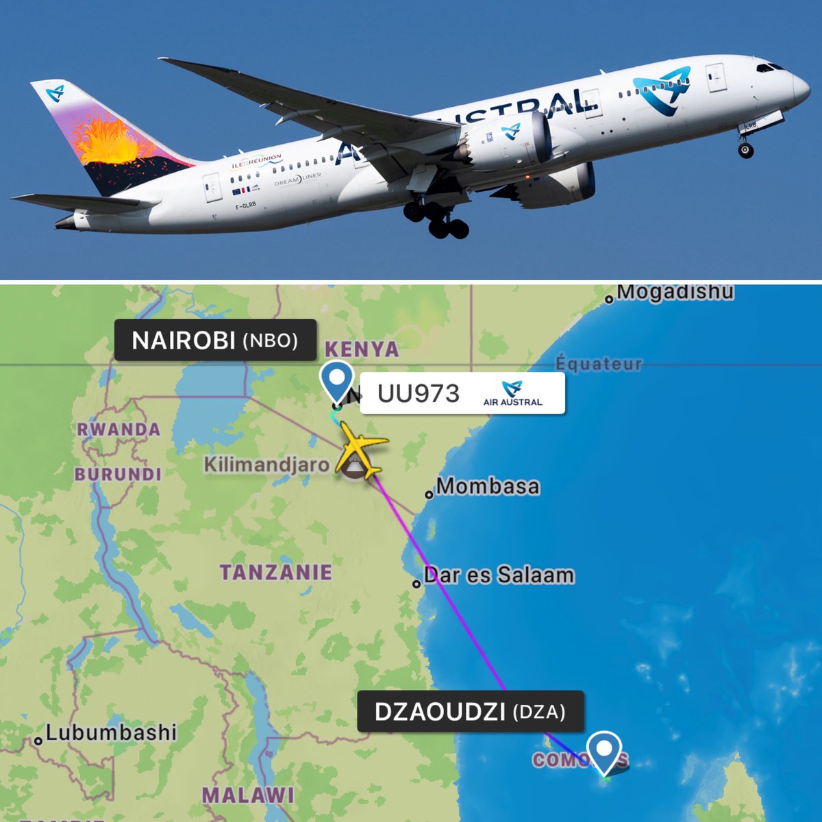 airplusnews's tweet image. 🔴 Avion maudit ! 3 semaine après son déroutement d’urgence en Arabie Saoudite, et au retour de son année d’immobilisation en Espagne, le Boeing 787-8 d’Air Austral, immatriculé F-OLRB est en panne à Nairobi au Kenya.

Environ 250 passagers ont dû descendre hier soir de leur…