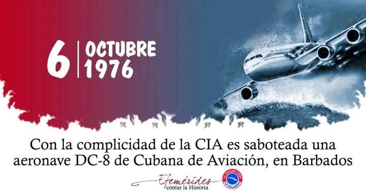 El estallido, en pleno vuelo, de un avión de cubana, segó en cuestión de segundos, la vida de las 73 personas que en él viajaban.
#CubaViveEnSuHistoria 
#NoAlTerrorismo 
#DGEMCiegodeAvila