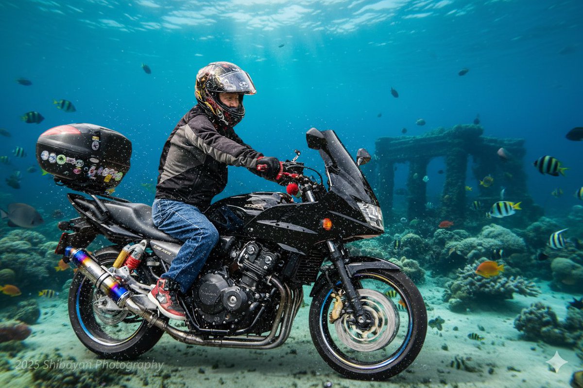 UhUz20uFIWPWdiz's tweet image. Google AI Studioで海中を走っている様に変換してもらった🏍💨💨
#GoogleAIStudio　#CB400SB