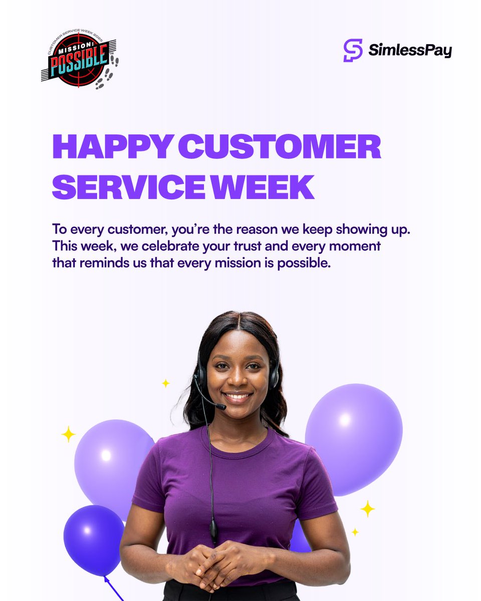 simlesspay's tweet image. Every great service story starts with you. 💜

This week, we celebrate your trust and every moment that makes our mission possible.

#simlesspayapp #missionpossible #customerserviceweek #csw2025