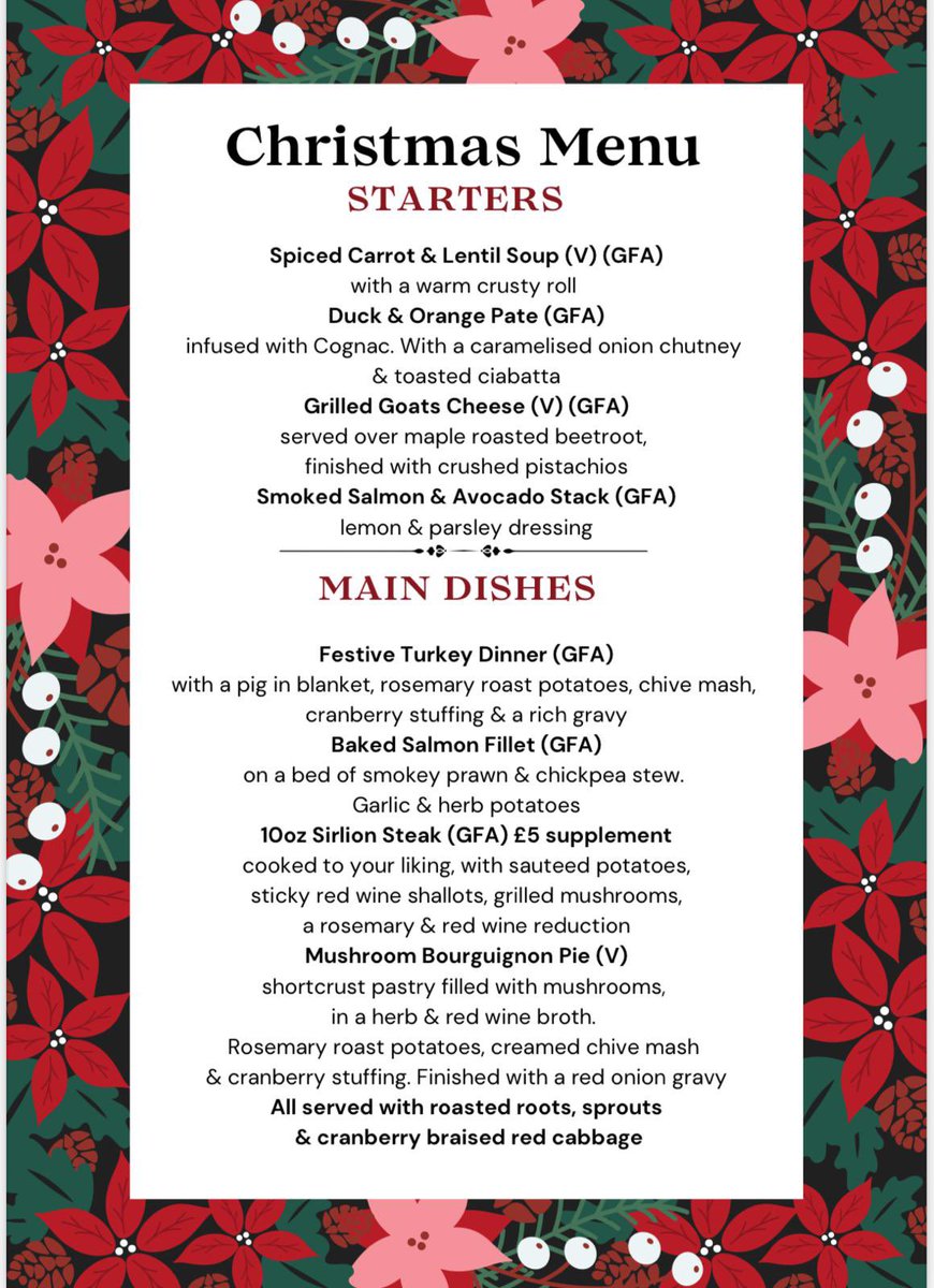 Don’t forget to book your table with us to a joy a festive meal this December. Choose from 2 or 3 courses from our Christmas menu, available from 3rd Dec until 23rd Dec excluding Sundays !! Call us now on York 706185 or email us on info@marciainnbishopthorpe.co.uk 🎄🎄🎄
￼
￼