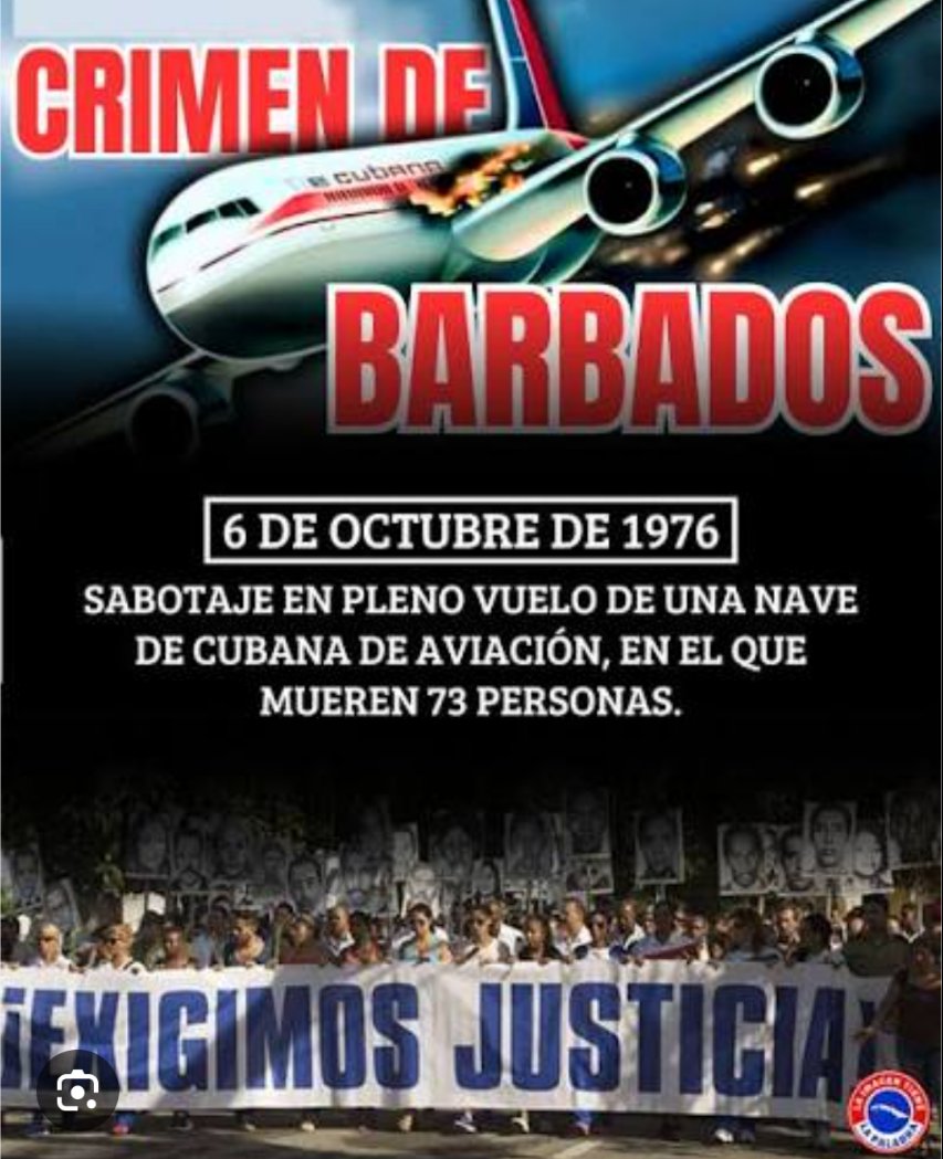 d82007's tweet photo. !El pueblo de Cuba no olvida! El 6 de Octubre de 1976 terroristas pagados por la CIA colocaron una bomba en un aviôn de cubana se aviacion ,provocando la muerte de jovenes deportistas cubanos que regresaban victoriosos a la patria. Hasta el momento el crimen sigue impune https://t.co/C4E2Prwp6Q
