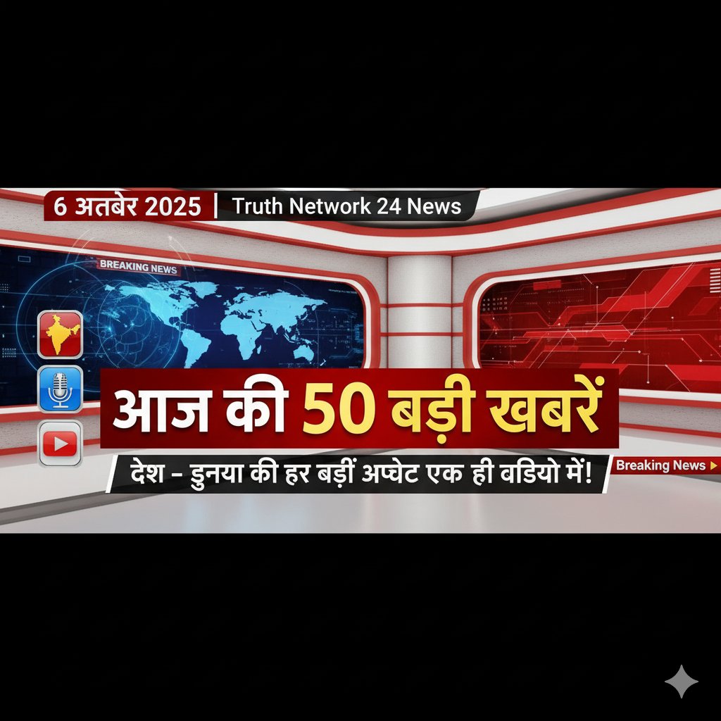 आज की 50 बड़ी खबरें | 6 अक्टूबर 2025 | Top 50 News | Truth Network 24 News | Aaj ki Taza Khabar | Breaking News

youtu.be/4KVQqP0UBq0