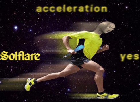 가속화 '네'라고 적힌 달리는 캐릭터가 있는 Solflare 가속화 밈