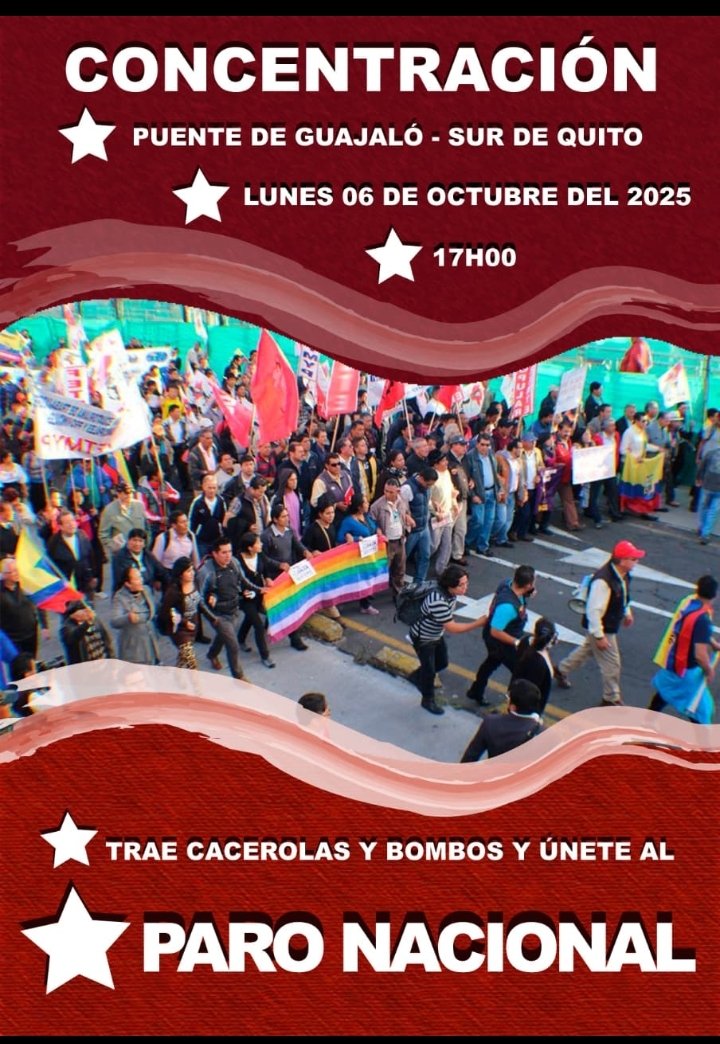 HOY LUNES 06 DE OCTUBRE
17H00
PUENTE DE GUAJALO

🔴⚫🔥EL PARO NO PARA🔴⚫🔥

SOLIDARIDAD CON LAS COMUNIDADES EN RESISTENCIA.