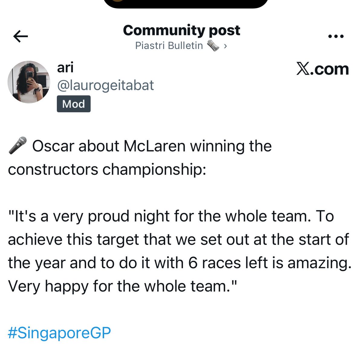 If Oscar was truly immature he would’ve gotten to that media pen and cussed out the entire pit wall, but no he’s actually a really nice person and said he wouldn’t make any comments until he reviewed the footage and kept congratulating the team too