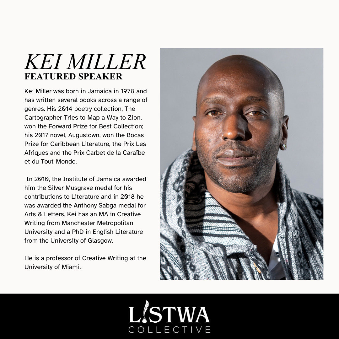 Listwa758's tweet photo. The big reveal! 🎉 Accomplished Jamaican author Kei Miller is the featured speaker on the final day of the Tiwe Listwa Writing Retreat! https://t.co/MnMOv3tHGB