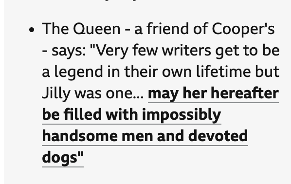 how exactly is the Queen speaking with the BBC about the death of Jilly Cooper? RIP
