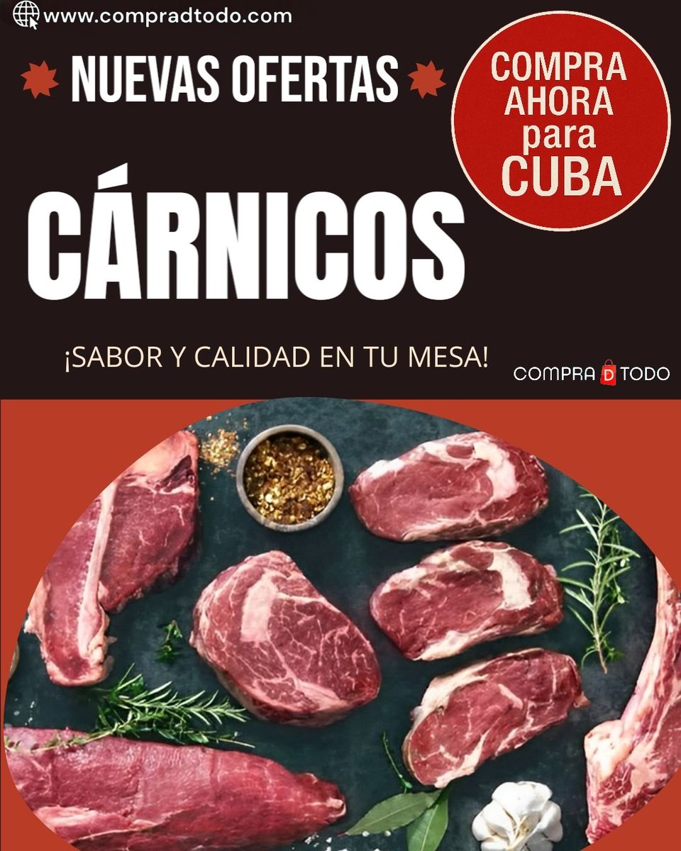 BermudezLidiana's tweet image. 🍖🍗🥩¿Todavía no han aprovechado las OFERTAS en CÁRNICOS? 
Carnes de res, cerdo, embutidos,  ahumados y más... para garantizar lo esencial de tu familia en Cuba
Encuentralos aquí 👉🏽 compradtodo.com
📌 Recuerda que puedes comprar online desde cualquier país🌎

#Cuba