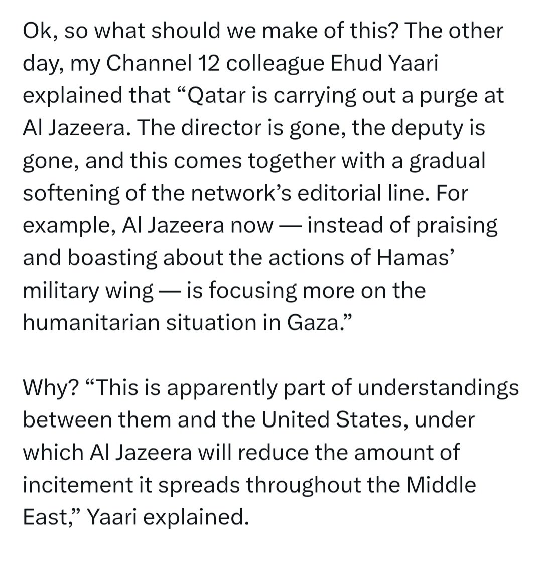 Hamza (@howidyhamza) on Twitter photo A few days ago I posted about the change in Al Jazeera's tone towards Hamas & the war, from exaggerating Hamas's capabilities to focusing on the humanitarian suffering. Today <a href="/AmitSegal/">Amit Segal</a> confirms Al Jazeera reached an agreement with the US to reduce the amount of incitement; the A few days ago I posted about the change in Al Jazeera's tone towards Hamas & the war, from exaggerating Hamas's capabilities to focusing on the humanitarian suffering. Today <a href="/AmitSegal/">Amit Segal</a> confirms Al Jazeera reached an agreement with the US to reduce the amount of incitement; the