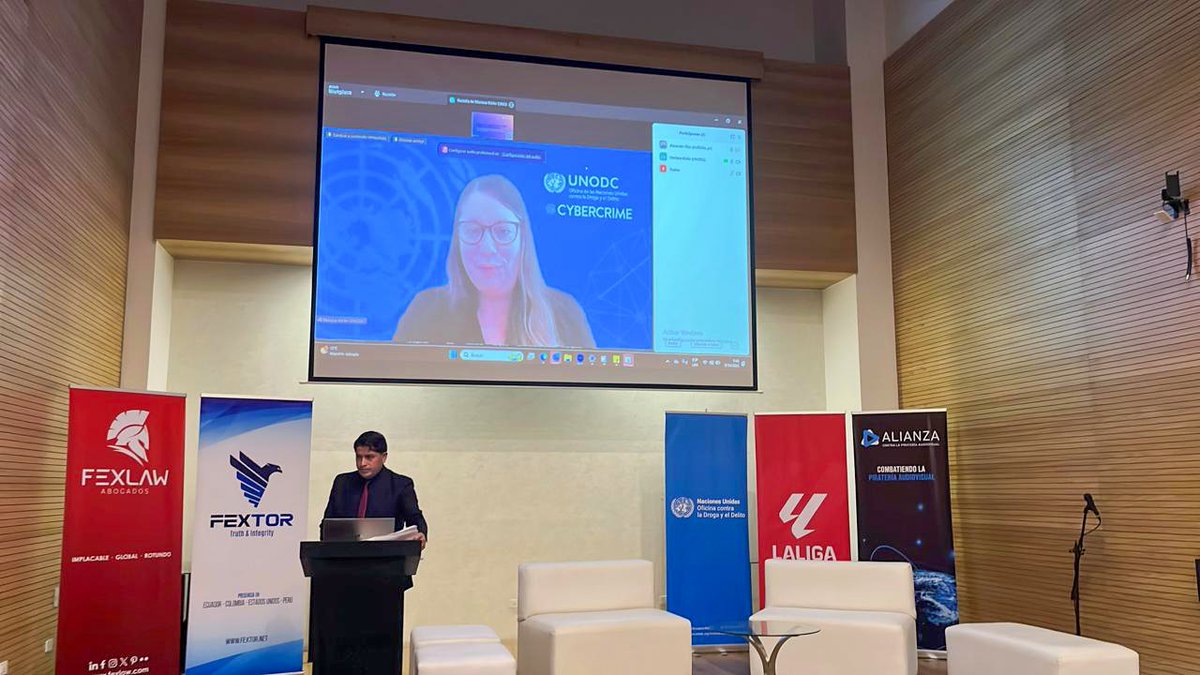 📊 En Ecuador, 63% de las visitas a portales audiovisuales van a sitios ilegales. <a href="/MarianaKiefer/">Mariana Kiefer</a>, Coordinadora Regional de <a href="/UN__Cyber/">Global Programme on Cybercrime</a>, presentó la Convención de Ciberdelito de la ONU y su aplicación en América Latina, clave para la cooperación regional.