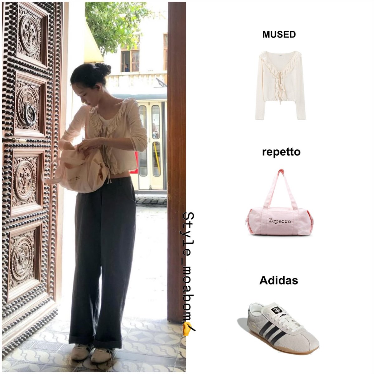 style_moabom2's tweet image. #최윤지 프라하 착장 모음 

👚 : #뮤제드 (#mused)
Mused Ruffle Easy Cardigan 
👜 : #레페토 (#repetto)
MEDIUM GLIDE
👟 : #아디다스 (#adidas)
(W) Adidas Tokyo Off White Core Black
🕶️ : #젠틀몬스터 (#gentlemonster)
영 01
🧥 : #루에브르 (#loeuvre)
Asymmetric Placket Faux Suede Jacket