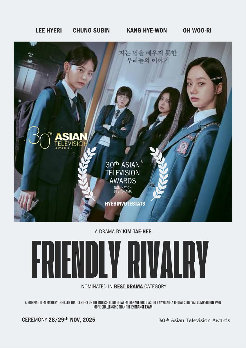 #FriendlyRivalry has been nominated in the Best Drama Category at the 30ᵗʰ Asian Television Awards (ATA).

The ATA, which started in 1996 and is now in its 30th year, is Asia’s most prestigious media awards ceremony. Winners are selected through strict judging by a panel of over