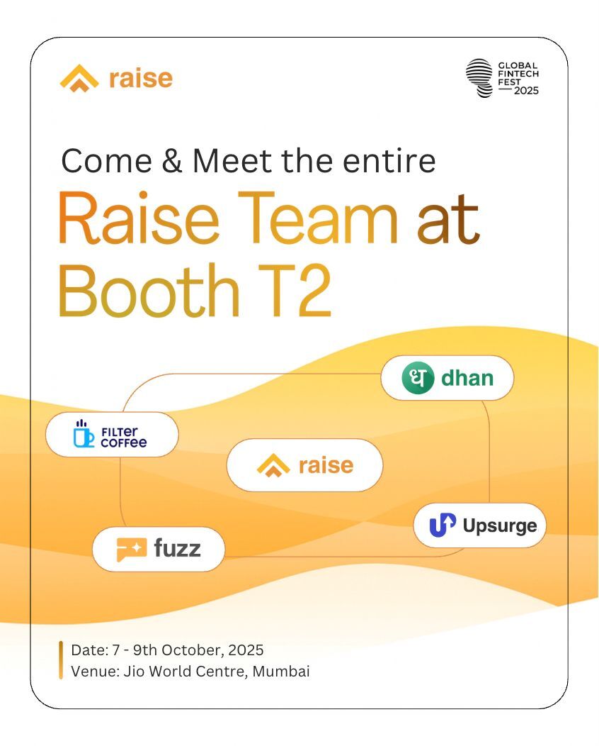 Meet the Raise Team at the world's largest fintech festival 🚀

Come chat with the teams behind <a href="/DhanHQ/">Dhan - Made for Trade</a>, <a href="/ask_fuzz/">fuzz AI</a> ,<a href="/FilterCoffeeHQ/">Filter Coffee ☕️</a> and <a href="/Upsurge_club/">Upsurge.club</a> at Booth T2, Jio World Centre, Mumbai, from 7th to 9th October.

See you at #GFF2025.