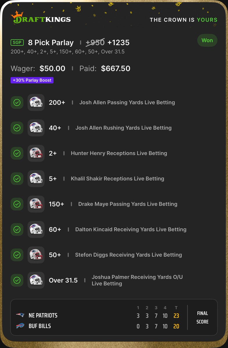 4 NFL 🏈 slips CASHED yesterday 🔥

$1,921 in the win column. What a Sunday 🥤