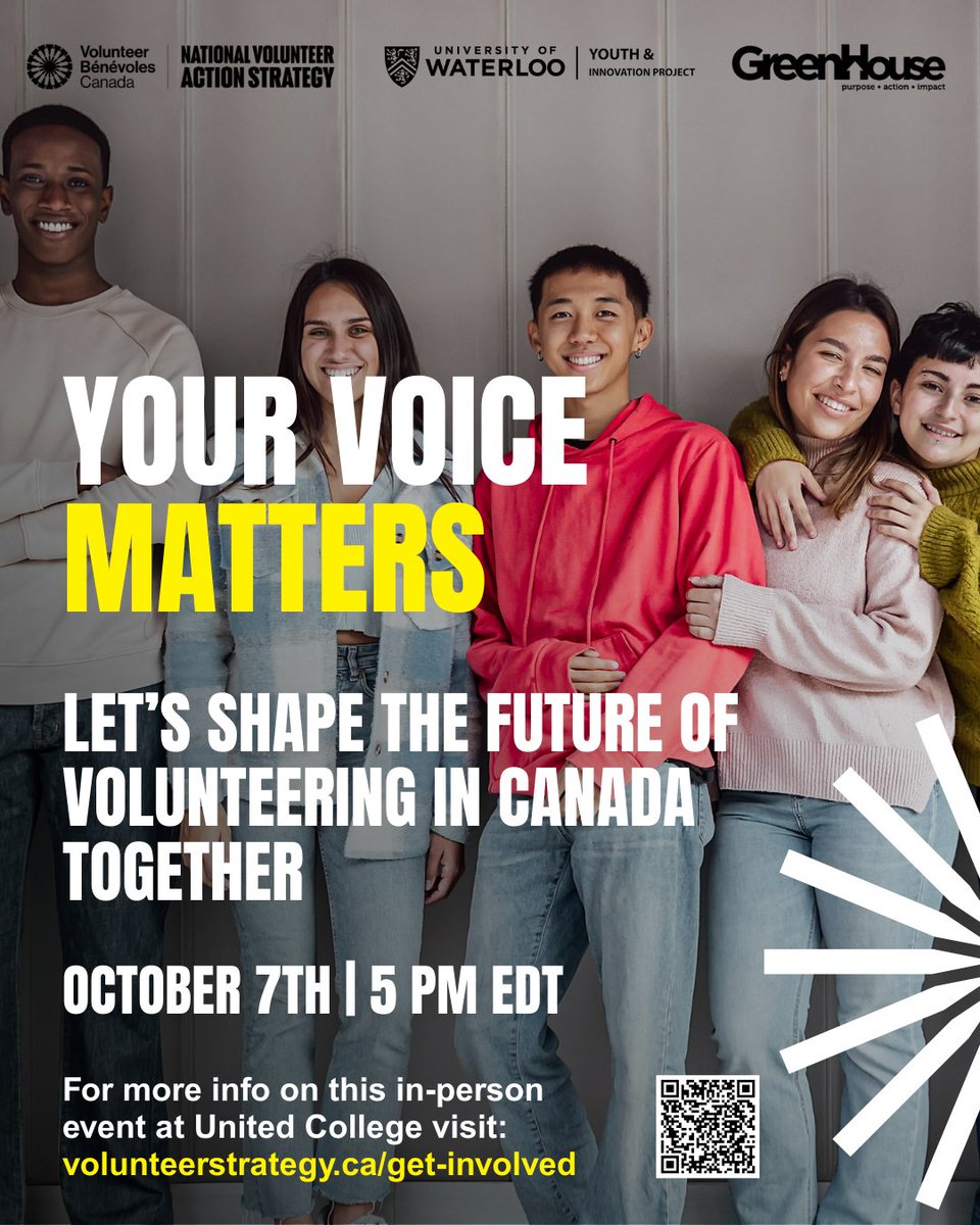 🌟Youth voices matter!

In collaboration with the University of Waterloo’s Youth &amp; Innovation Project, join us tomorrow for a Youth Round Table at United College. Share your ideas and help shape youth volunteerism in Canada.

ow.ly/x7L350X6Oby

#NVAS #YouthLeadership