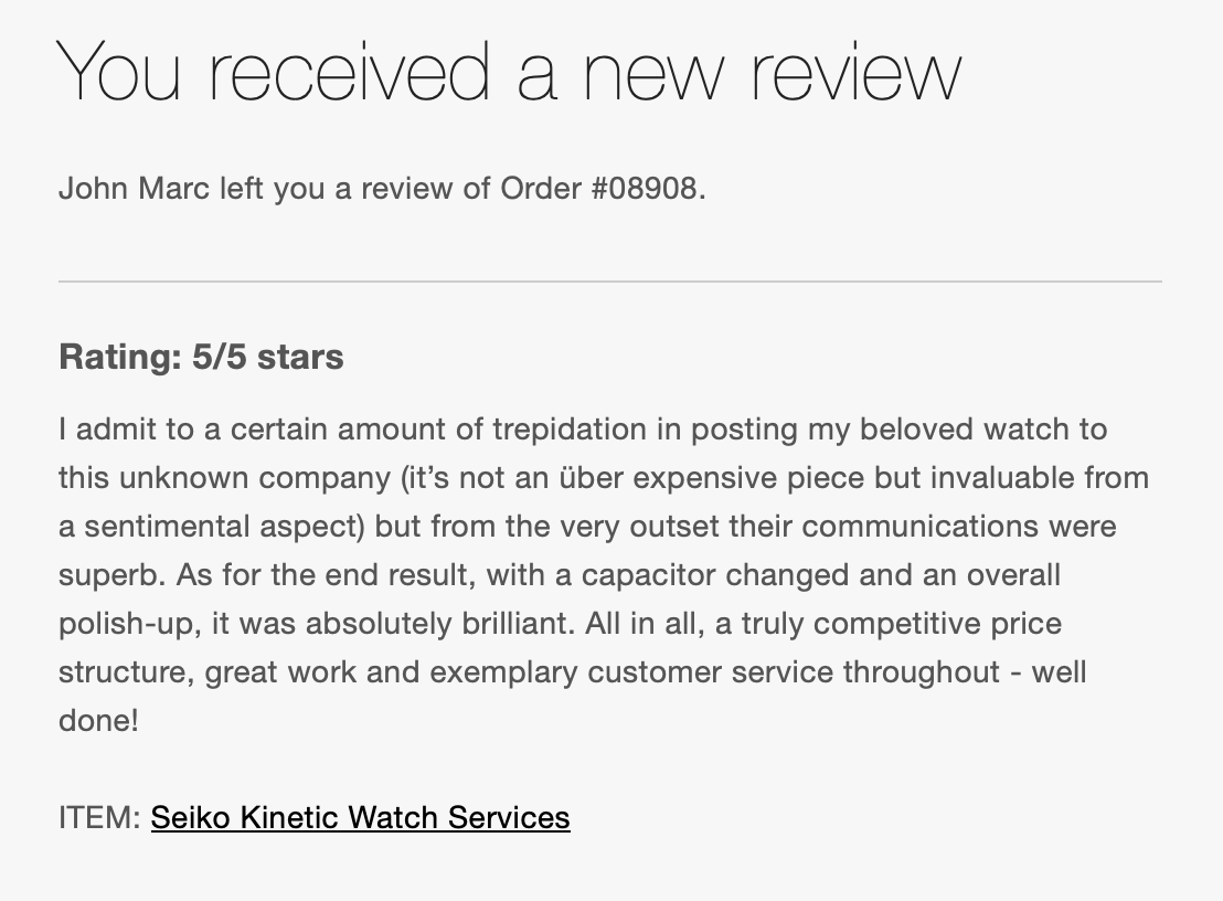 thewatchbench's tweet photo. Another happy customer – thank you for the kind words, John. Need a repair? Get your free quote today. We promise not to contact you other than to provide your quote! https://t.co/7eP9eZQoml https://t.co/vfvOsKAPca