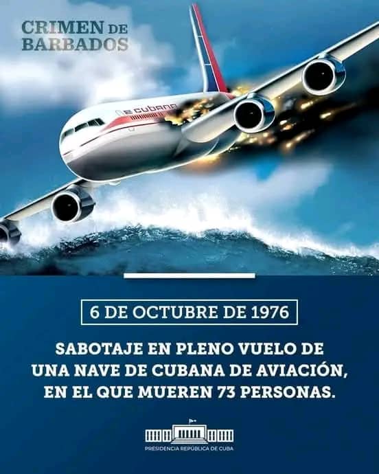 Hoy, cuando se cumplen 49 años de la explosión de una aviación cubana sobre las costas de Barbados, la #FEEMdeCuba 🇨🇺 recuerda esos 73 jovenes que murieron 🕊️ en este acto terrorista. 

#HaciendoFuturo
#UnaFEEMQueAmaYFunda
#RumboALos55
#100AñosConFidel