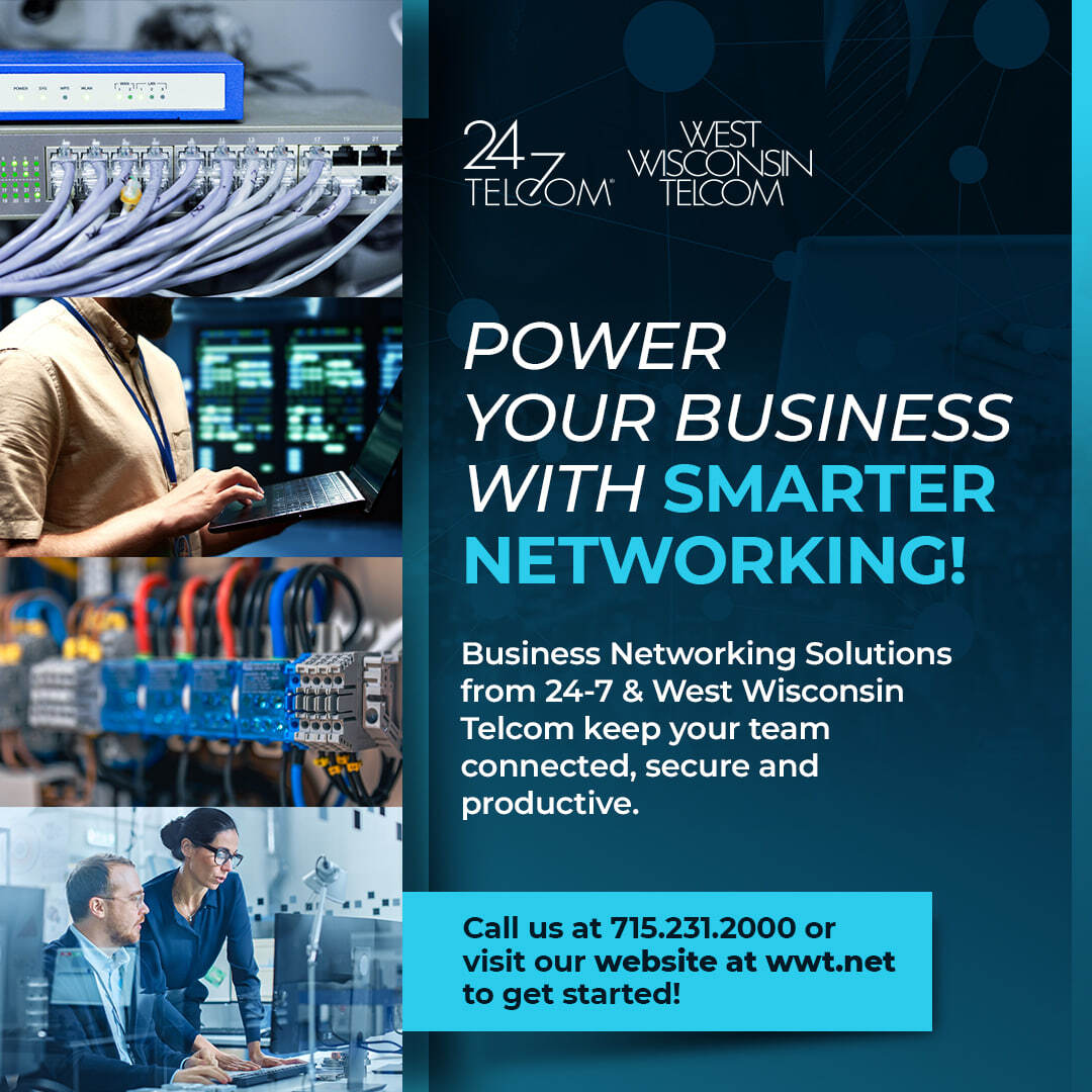 WWTC247Telcom's tweet image. Business networking solutions from 24-7 &amp;amp; West Wisconsin Telcom keep your employees connected and productive while lowering costs, improving efficiency and enhancing customer service. 

Learn more: hubs.li/Q03M3pH60