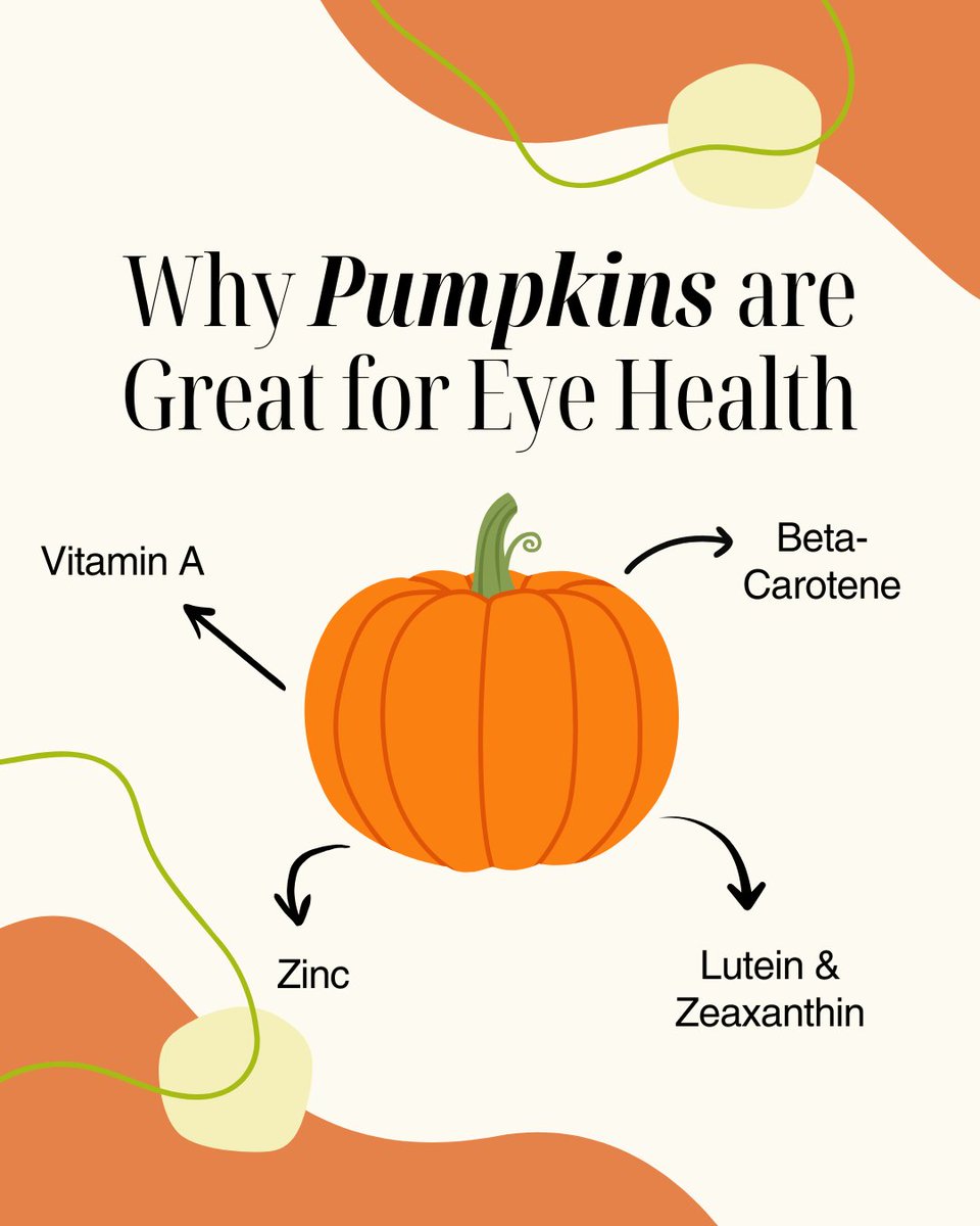 🎃Did you know that pumpkins are packed with nutrients that are fantastic for your eye health?

They are a great source of zinc, beta carotene, vitamin A, and lutein and zeaxanthin.

These nutrients protect against age-related diseases such as macular degeneration and cataracts!