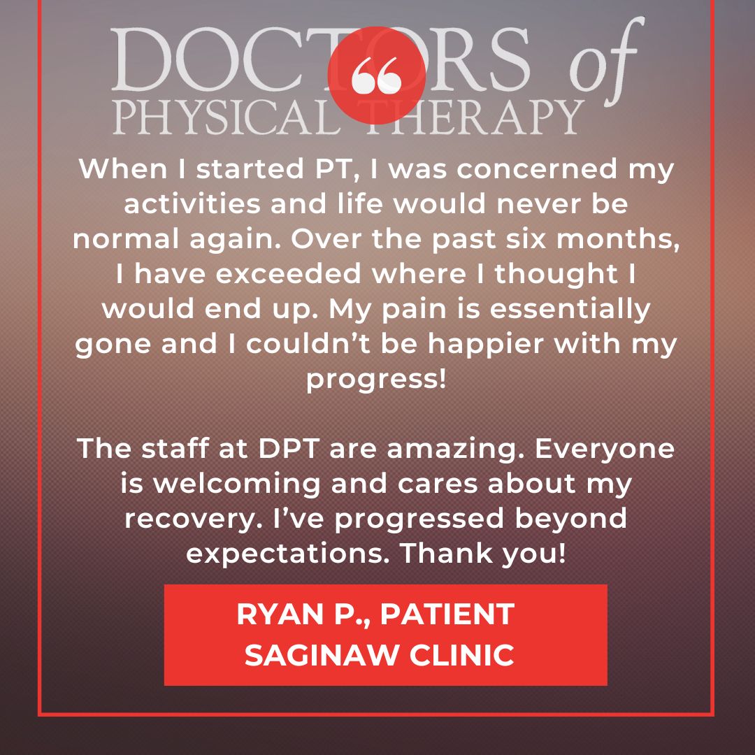 DPTRed's tweet image. Ryan, thanks for making us part of your recovery journey and for your perseverance and hard work. We&apos;re so glad to have been able to help. Here&apos;s to our team in Saginaw!

#DPTRed #GetBetterFaster