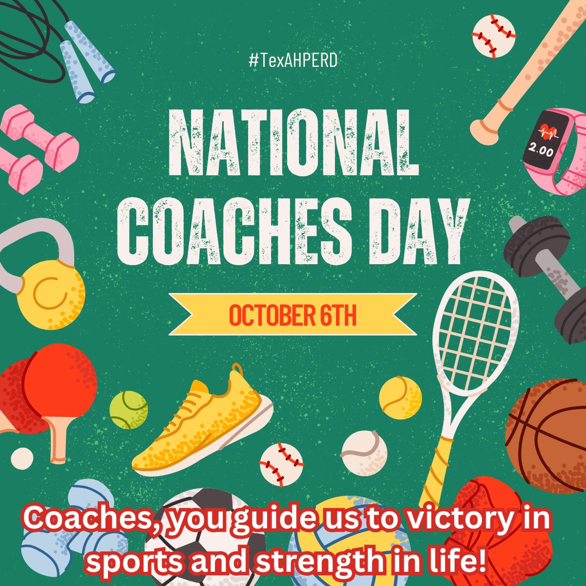 Happy #NationalCoachesDay from TAHPERD! Thank you to all Texas coaches who inspire and shape our youth in sports and life. Your passion drives success! Tag a coach you’re grateful for! If you are a coach, share your favorite part about coaching! #TexAHPERD #ThankACoach