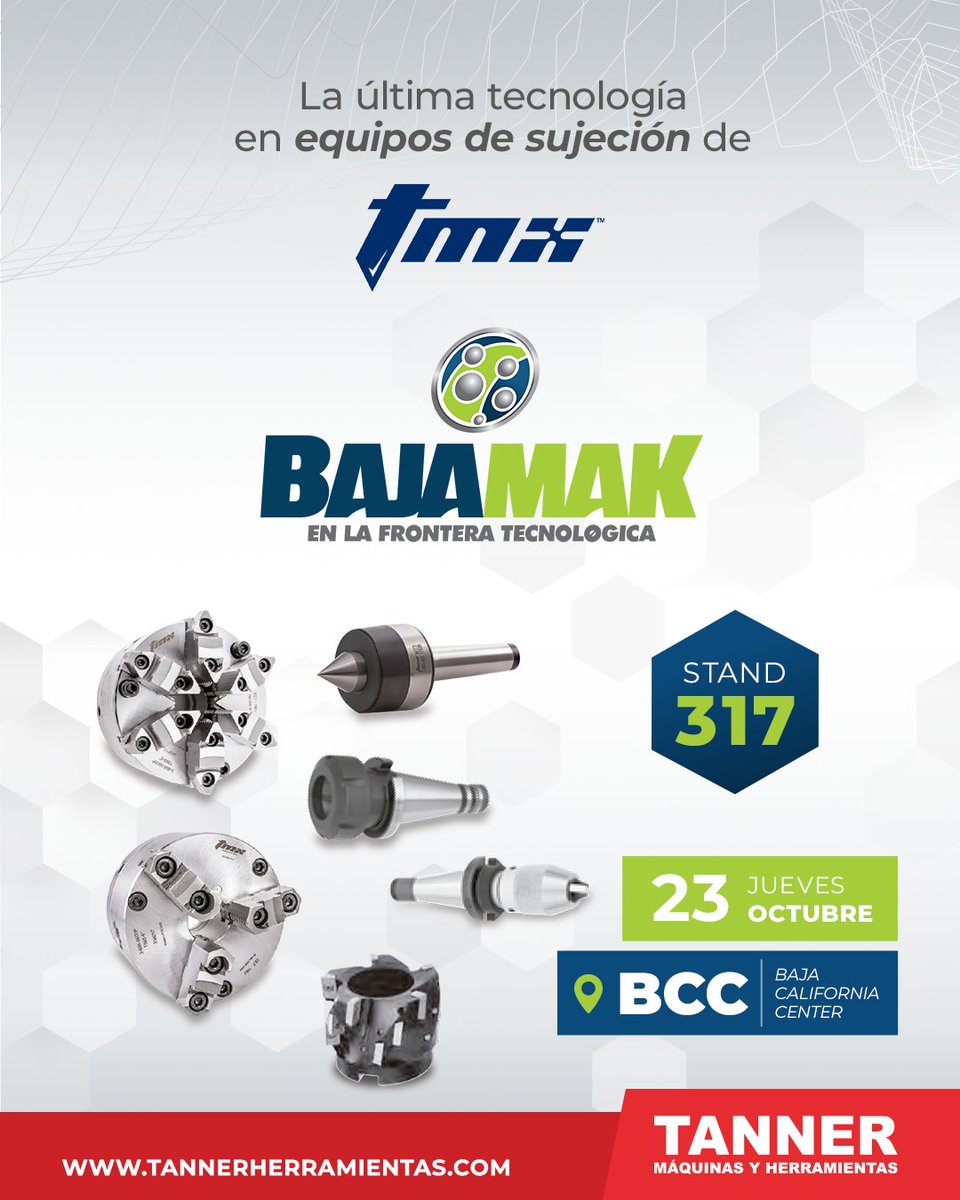 TannerMyH's tweet photo. Alta estabilidad, repetibilidad y eficiencia en sus operaciones con los equipos de sujeción de TMX

Visítenos en stand 317 de BajaMak

¡Regístrese ahora!
https://t.co/VJTKJlw0Ic

#ExpoBAJAMAK2025 #Bajacaliforniacenter #RegistroEvento https://t.co/tFLYzvrrz5