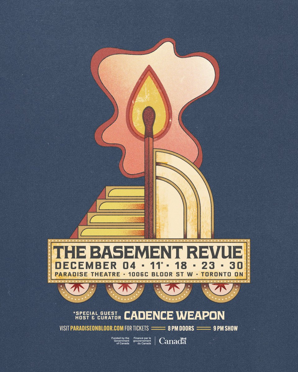The Basement Revue is back at the <a href="/paradiseonbloor/">Paradise Theatre</a>! 

Hosted by <a href="/jason_collett/">Jason Collett</a>, w guest curator <a href="/cadenceweapon/">Cadence Weapon</a>, feat beloved members of Toronto's music &amp; literary scenes.  

Lineups are always a surprise, each one an unforgettable night.   

🎟️ thebasementrevue.com