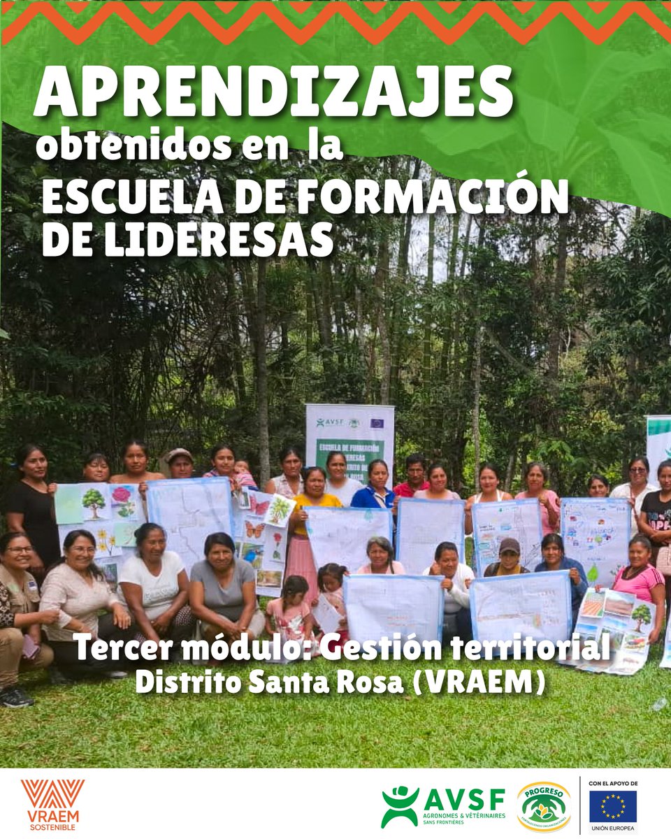 PROGRESO3's tweet image. En el distrito Santa Rosa, Ayacucho, culminaron los tres módulos de la Escuela de Formación de Mujeres Lideresas, centrados en Gestión Territorial desde la visión de las mujeres. 🌱

📍Proyecto VRAEM Sostenible, ejecutado por @AVSFlatam y @PROGRESO3, financiado por @UEenPeru