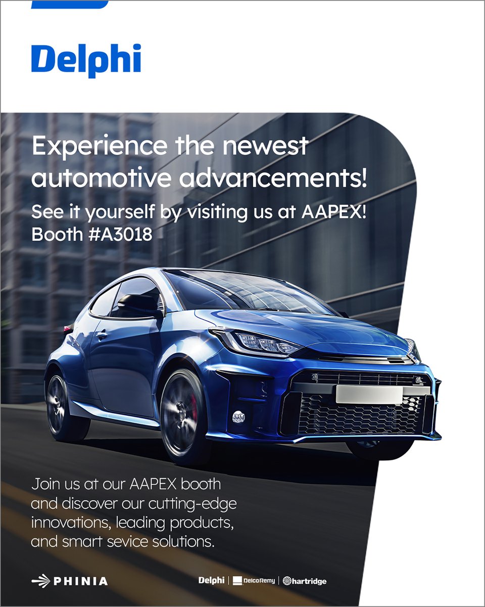 delphiautoparts's tweet image. 🚗 Ready to see the future of automotive innovation? We’re coming to #AAPEX2025! Join us at Booth #A3018 in Las Vegas, NV, from Nov 4–6, and discover our latest solutions driving performance, safety, and sustainability.

See you there! 👋